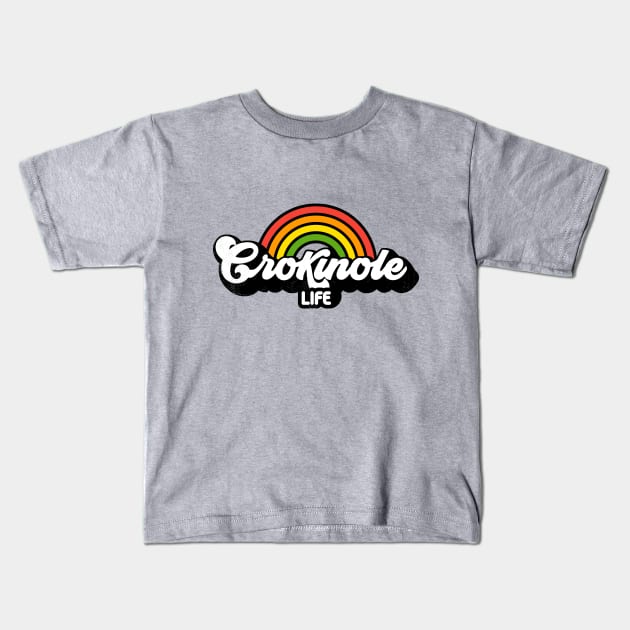 Groovy Rainbow Crokinole Life Kids T-Shirt by rojakdesigns